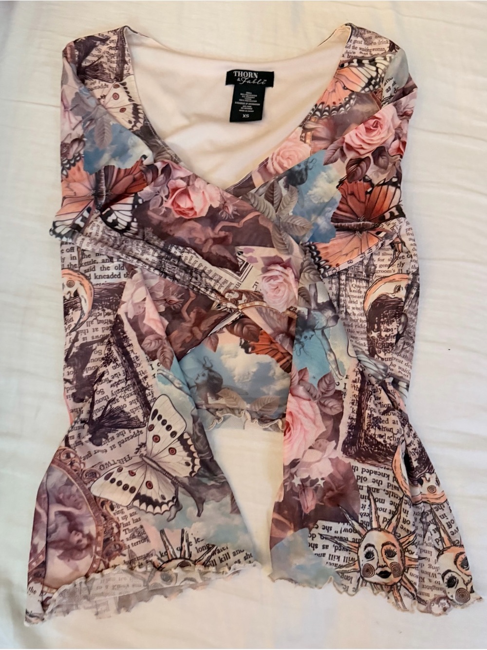 Hot Topic Cropped Top Flare Sleeves Size XS - Pink & Blue
